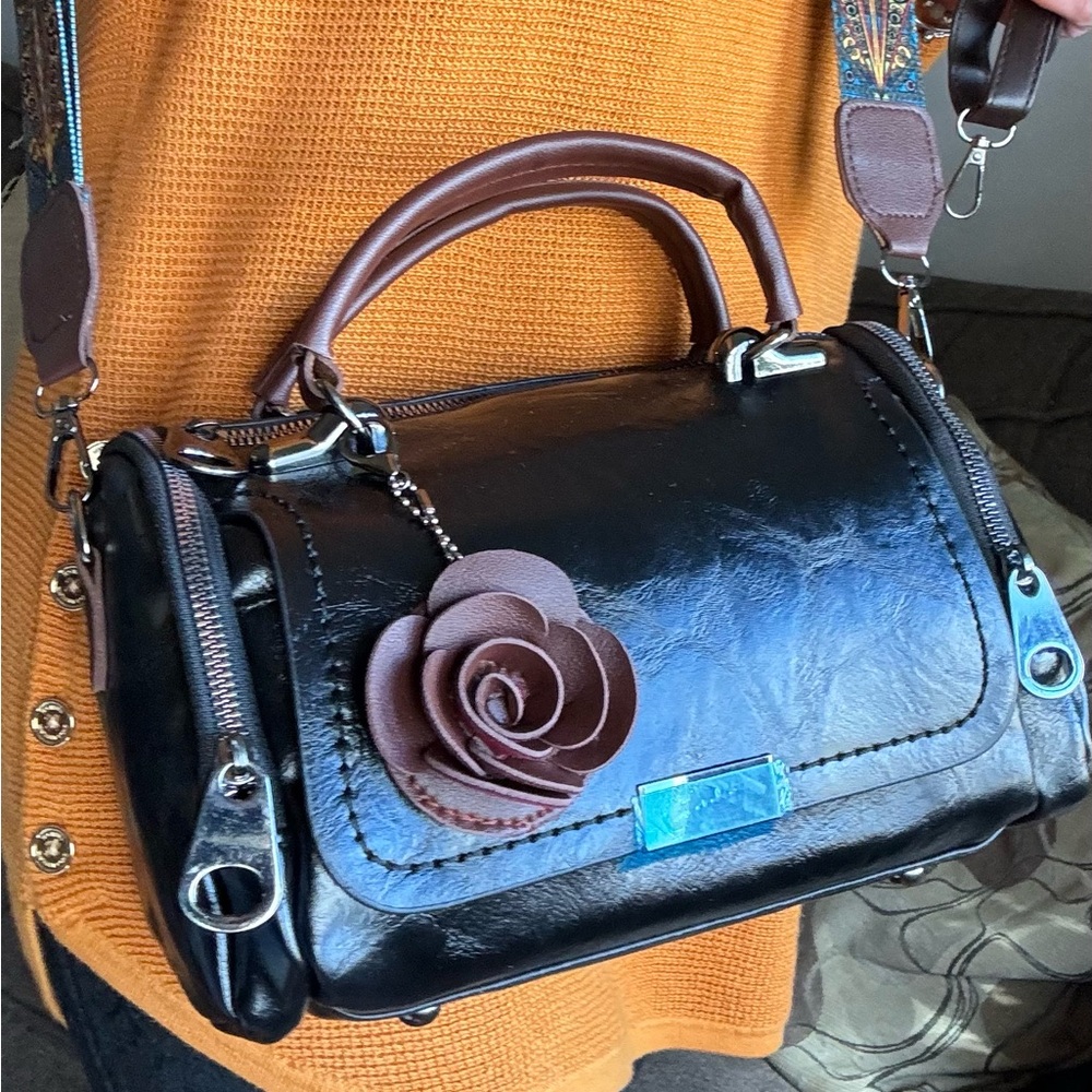 Genuine leather Black and Brown Crossbody Bag